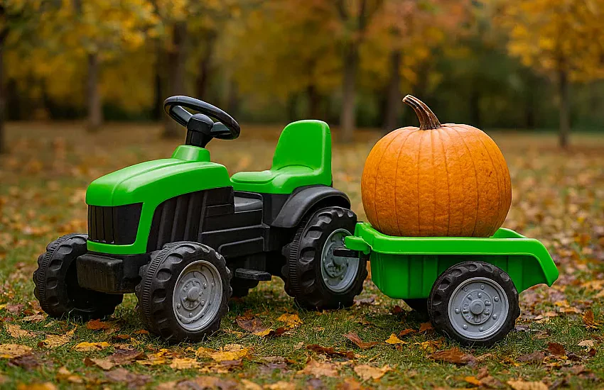 Traktorek Elektryczny: Robocza Moc w Jesiennym Ogrodzie