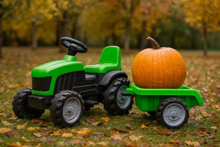 Traktorek Elektryczny: Robocza Moc w Jesiennym Ogrodzie