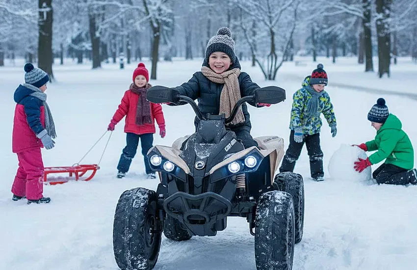 Quad Maverick ATV Khaki - Terenowa Przygoda na Śniegu: Jak Pojazd Elektryczny Dla Dzieci Radzi Sobie Zimą